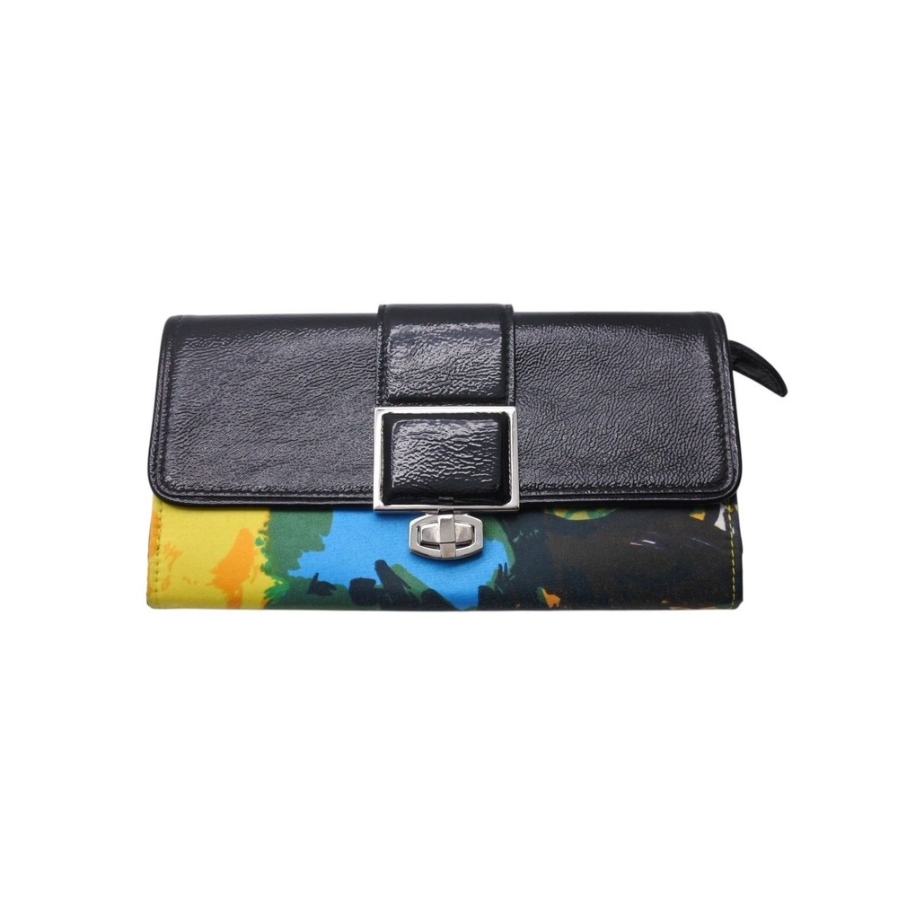 BALENCIAGA Turnlock Long Wallet Leather Satin Black Multicolor Silver